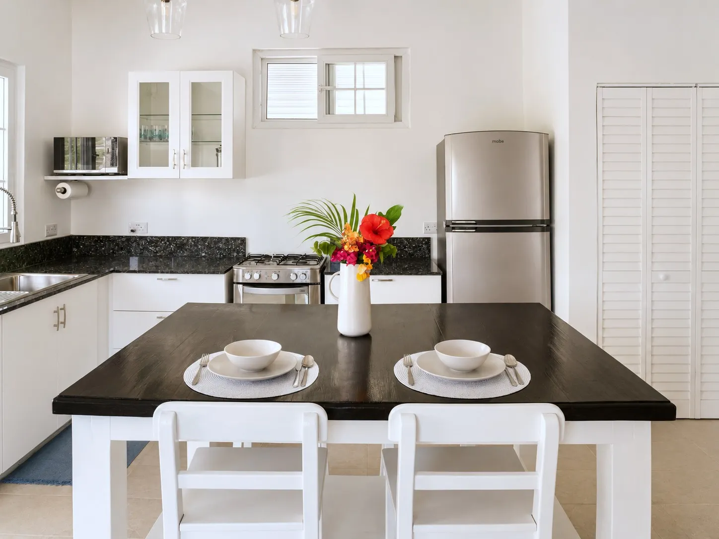 Dining table at The Loft, set for two